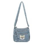 Light Denim Corgi Embroidery Multi Pocket Crossbody Bag