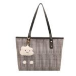 Woven Tweed Tote Bag With Cloud Plush Charm