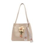 Flower Decor Braided Strap Woven Straw Shoulder Bag