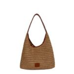Large Crochet Straw Hobo Shoulder Tote Bag