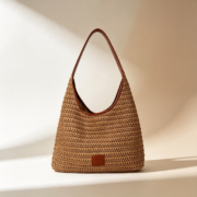 Large Crochet Straw Hobo Shoulder Tote Bag - Image 2
