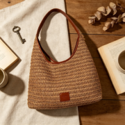 Large Crochet Straw Hobo Shoulder Tote Bag - Image 3