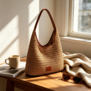 Large Crochet Straw Hobo Shoulder Tote Bag - Image 4