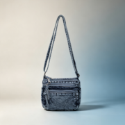 Vintage Washed Denim Multi Pocket Crossbody Bag - Image 2