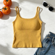 Yellow Ribbed Double Strap Cami Tank Top - Image 2