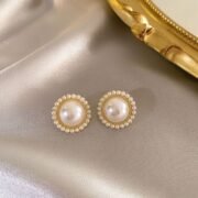 Vintage Halo Round Pearl Stud Earrings