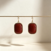 Vintage Red Rectangle Beaded Border Stud Earrings - Image 4