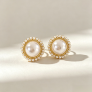 Vintage Halo Round Pearl Stud Earrings - Image 2