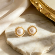 Vintage Halo Round Pearl Stud Earrings - Image 4
