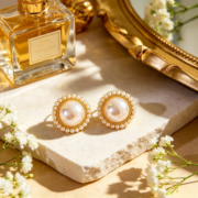 Vintage Halo Round Pearl Stud Earrings - Image 3