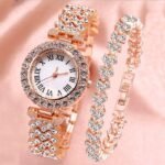 Rose Gold Rhinestone Watch Bracelet Gift Set