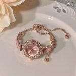 Rose Gold Floral Rhinestone Chain Bracelet Watch
