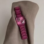 Fuchsia Square Dial Link Bracelet Quartz Wrist Watch