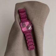 Fuchsia Square Dial Link Bracelet Quartz Wrist Watch