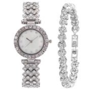Rhinestone Encrusted Watch Matching Bracelet Set
