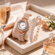 Rose Gold Rhinestone Watch Bracelet Gift Set - Image 2