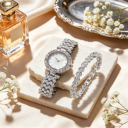 Rhinestone Encrusted Watch Matching Bracelet Set - Image 4