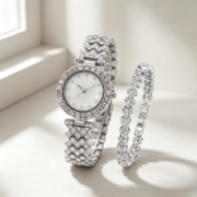 Rhinestone Encrusted Watch Matching Bracelet Set - Image 2