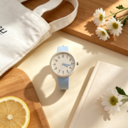 Light Blue Silicone Strap Minimalist Round Dial Watch - Image 3