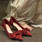 Red Satin Bow Pointed Toe Stiletto Pumps