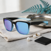 Gradient Blue Frame Square Mirror Lens Sunglasses - Image 2