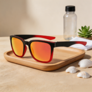 Gradient Red Frame Orange Mirror Square Sunglasses - Image 4