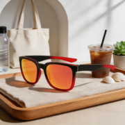 Gradient Red Frame Orange Mirror Square Sunglasses - Image 2