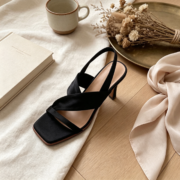 Black Twisted Strap Square Toe Slide Sandals - Image 2