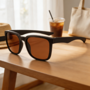 Solid Black Square Frame Brown Lens Sunglasses - Image 4