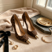 Leopard Print Metal Cap Pointed Toe Stilettos - Image 3