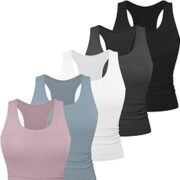 5 Pack Womens Workout Racerback Tank Tops - Fitted Sleeveless Athletic Shirts No Bra
